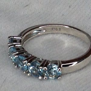 Sterling Silver Five-Stone Oval-Cut Gemstone Light Blue Birthstone Ring